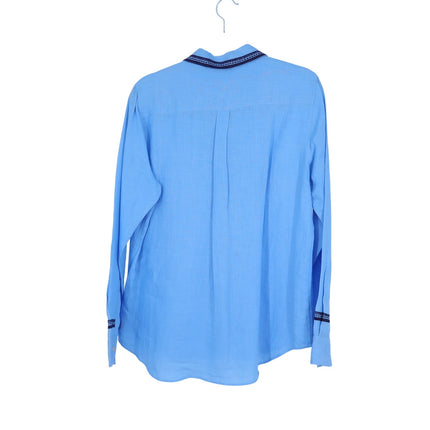 Jupe by Jackie Hand Embroidered Linen Shirt Blue Button Up Long Sleeve Women's L