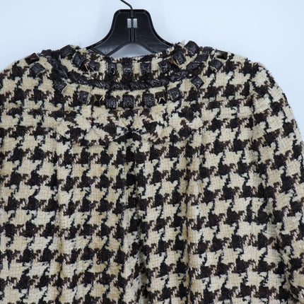 Oscar De La Renta VTG Houndstooth Longline Overcoat Brown and Cream Women's 6