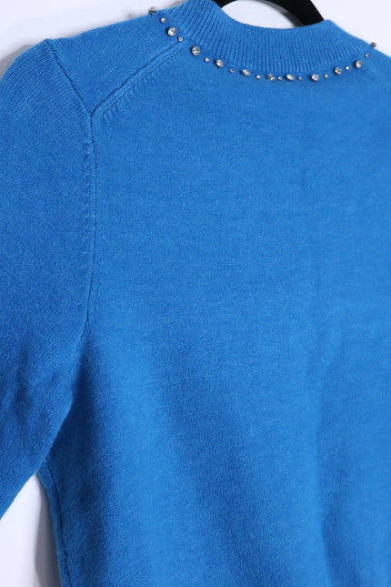 KATE SPADE NWT Bow Embellished V Neck Sweater Bright Cerulean Women's S