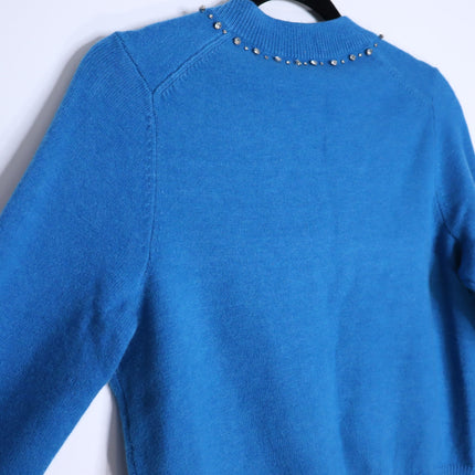KATE SPADE Bow Embellished V Neck Sweater NWT Bright Cerulean Women's S