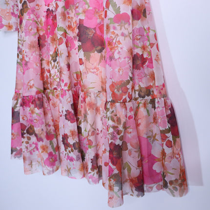 TED BAKER Mildrd Mesh Mini Dress NWT Pink Ruffle Shoulder Gathers Women's 0