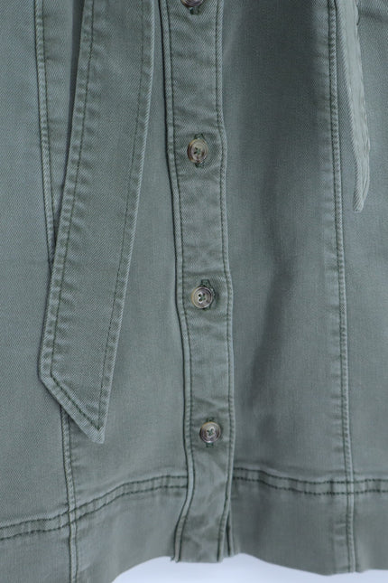 PAIGE Jaxsyn Denim Dress Vintage Ivy Green Belted Button Front Women's 0