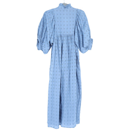 NEVER A WALLFLOWER High Neck Midi Dress Blue Cross Hatch Puff Sleeve Women's XS