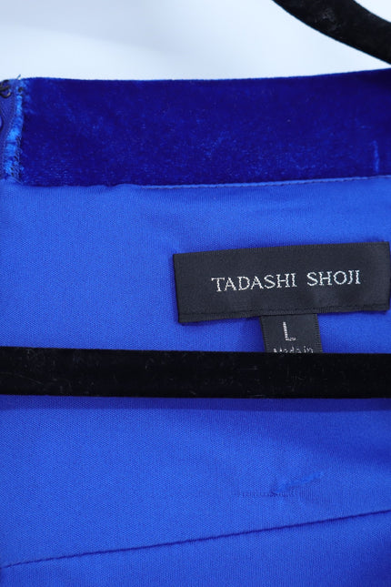 TADASHI SHOJI Alvarez Velvet Waterfall Drape Gown Bluebell Women's L