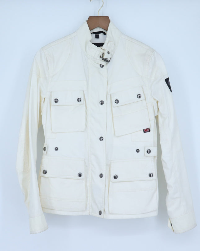 Belstaff Vintage Motorcycle Jacket White Lightweight 4 Pocket Women's S