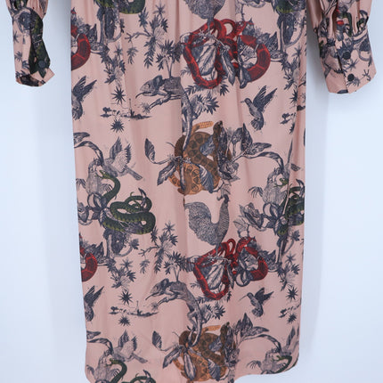 Scotch & Soda Printed Silk Midi Dress Pink Waist Tie Long Sleeve Women's XS