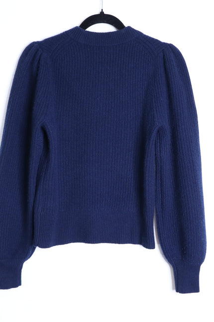 J. CREW 100% Cashmere Puff Sleeve Sweater Navy Blue Mock Neck Women's XS