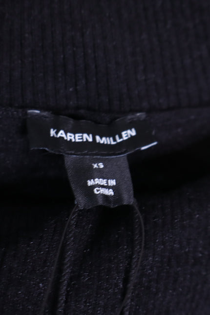 KAREN MILLEN NWT Black Wool Blend Belted Knit Midi Dress Short Sleeve Women's XS