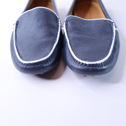 Patricia Green Jill Piped Driving Shoe Navy and White Leather Loafer Women's 9M
