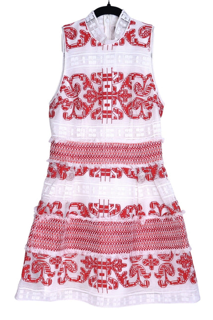 ALEXIS Minika Embroidered Mini Dress Red Mock Neck A-Line Cocktail Women's XS