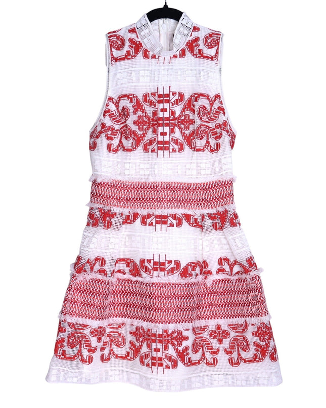 ALEXIS Minika Embroidered Mini Dress Red Mock Neck A-Line Cocktail Women's XS