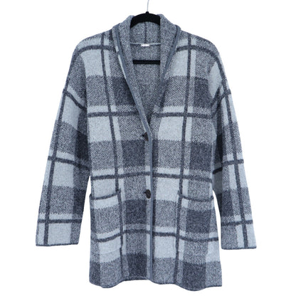 Margaret O'Leary Knits Plaid Sweater Jacket Gray Two Button Wool Women's XS