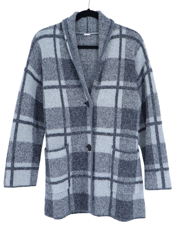 Margaret O'Leary Knits Plaid Sweater Jacket Gray Two Button Wool Women's XS
