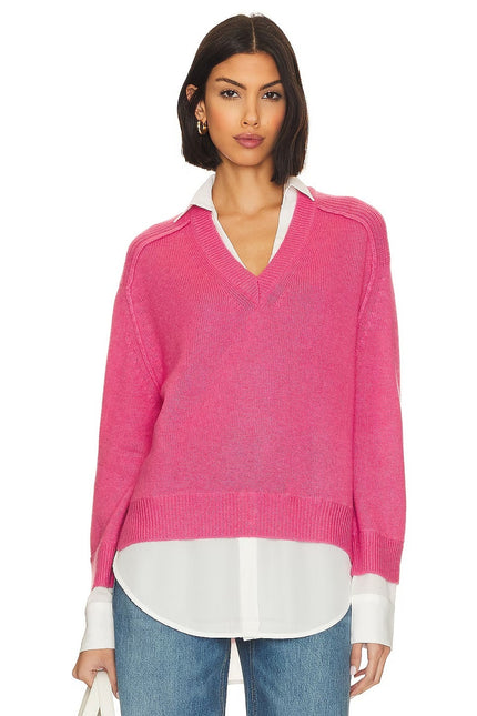 BROCHU WALKER Looker Layered V-Neck Sweater Pink Cashmere Pullover Women's S