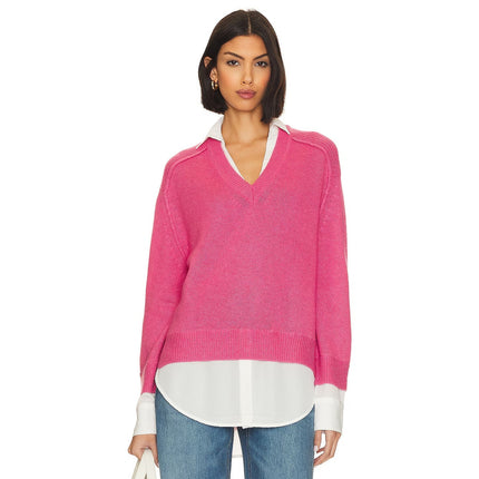BROCHU WALKER Looker Layered V-Neck Sweater Pink Cashmere Pullover Women's S