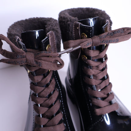SEE BY CHLOÉ Florrie Shearling Rain Boots Black Brown Combat Women's 39/US 8