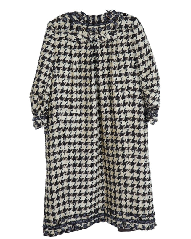 Oscar De La Renta VTG Houndstooth Longline Overcoat Brown and Cream Women's 6