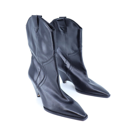 Zara Leather Cowboy Boots Black Heeled Pointed Toe Women's 40/US 9