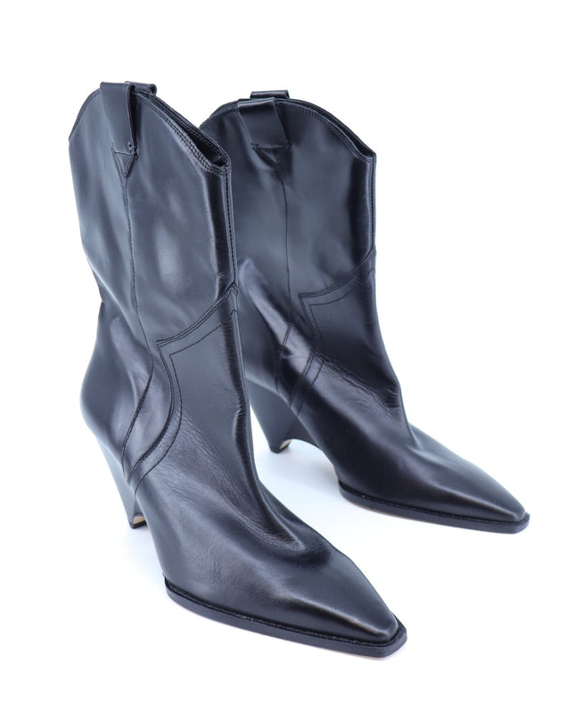 Zara Leather Cowboy Boots Black Heeled Pointed Toe Women's 40/US 9