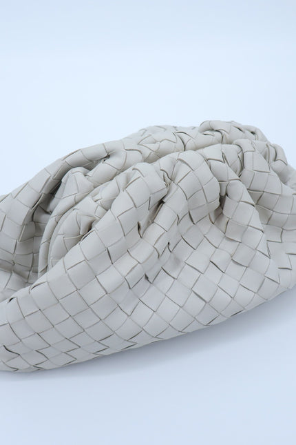 BOTTEGA VENETA The Pouch Bone White Intrecciato Leather Clutch Bag