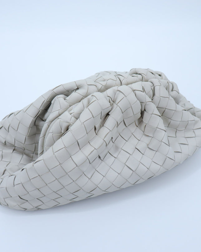 BOTTEGA VENETA The Pouch Bone White Intrecciato Leather Clutch Bag