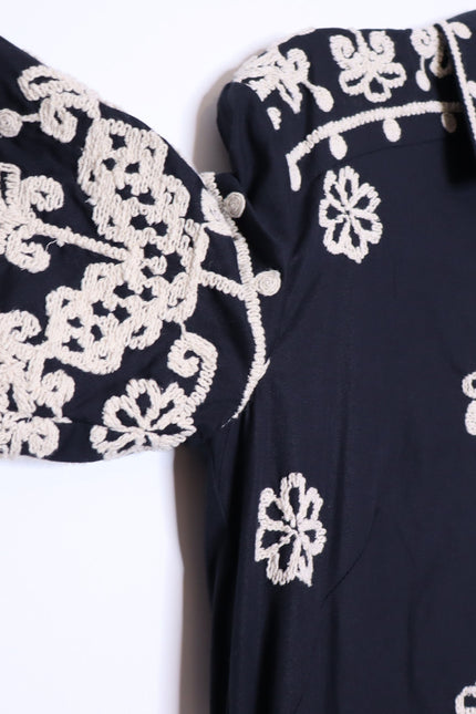 MAEVE Short Sleeve Collared Mini Shirt Dress Black Embroidered Casual Women's XS