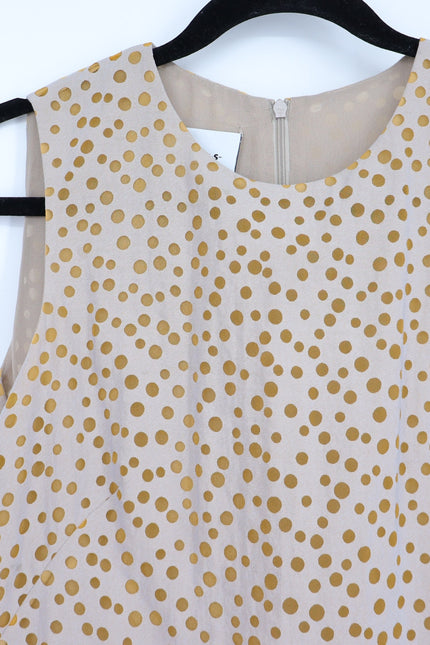 AKRIS PUNTO Sleeveless Polka Dot Flounce Dress Tan Gold Knee Length Women's 6