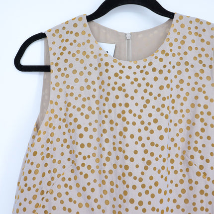 AKRIS PUNTO Sleeveless Polka Dot Flounce Dress Tan Gold Knee Length Women's 6