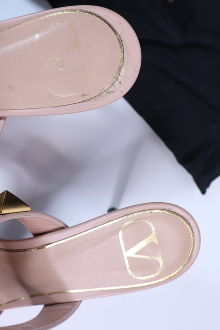 VALENTINO Roman Stud Leather Heeled Sandal Blush Pink Pointed Toe Women's 36