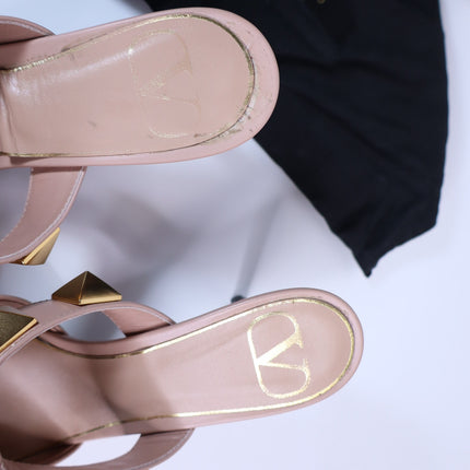 VALENTINO Roman Stud Leather Heeled Sandal Blush Pink Pointed Toe Women's 36