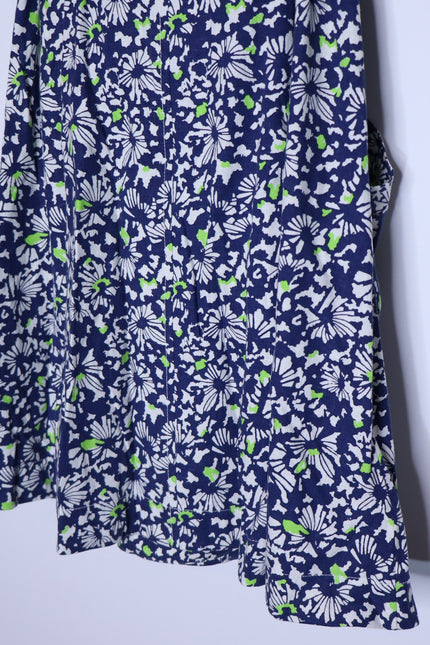 TANYA TAYLOR Coral Floral Linen Mini Dress Blue Belted Puff Sleeve Women's 4