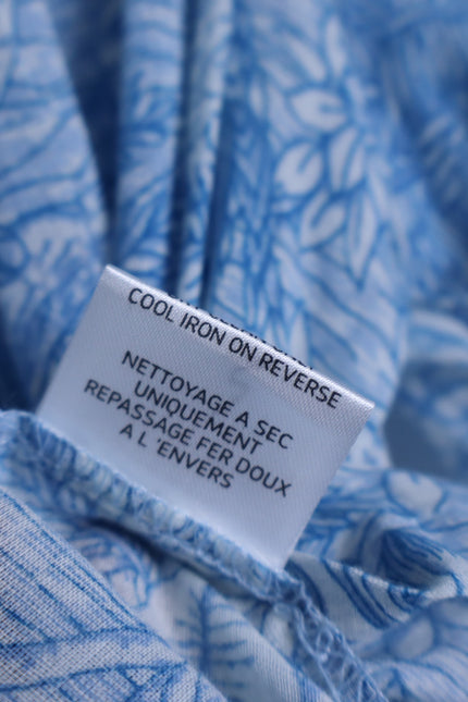 MISS JUNE Mona Button Up Blouse Blue Printed Cotton Short Sleeve Women's S/M