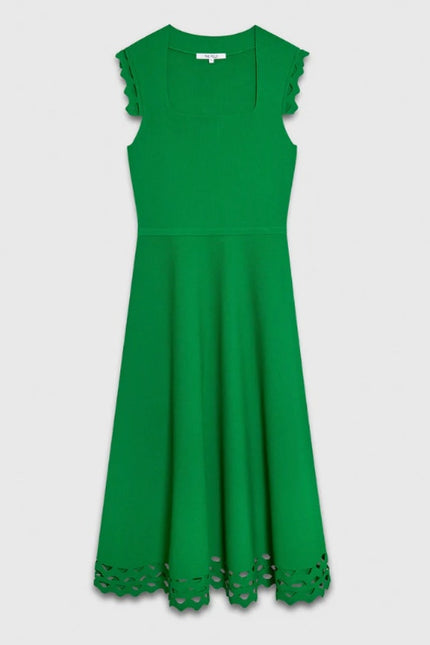 THE FOLD Vienna Sculpt Knit Midi Dress Emerald Green NWT Laser Cut Women's 10