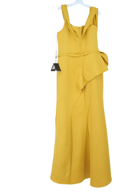 TERANI COUTURE Matte Satin Long Column Dress NWT Gold Harvest Women's 14