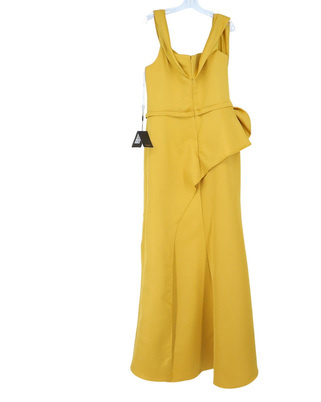 TERANI COUTURE Matte Satin Long Column Dress NWT Gold Harvest Women's 14