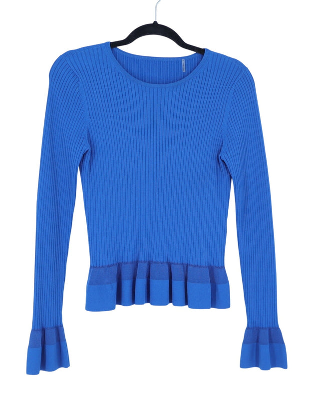 Diane von Furstenberg Tess Peplum Sweater Top Blue Ribbed Long Sleeve Women's M
