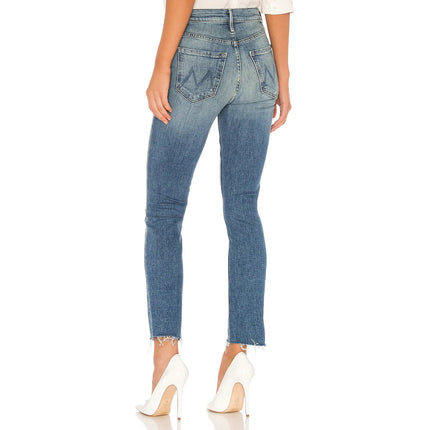 Mother Pixie Dazzler Ankle Fray Jeans Blue Popism Mid Rise Button Fly Women's 24
