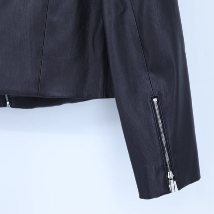The Row Lambskin Leather Cropped Jacket Black Boxy Waist Cut Luxury Women's 6