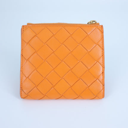 Bottega Veneta Intrecciato Leather Wallet Papaya Orange Bi-Fold Luxury