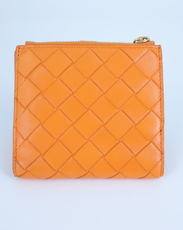 Bottega Veneta Intrecciato Leather Wallet Papaya Orange Bi-Fold Luxury