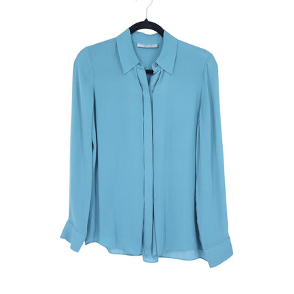 Vince Silk Button Up Blouse Seaglass Teal Lightweight Collared Women's 4