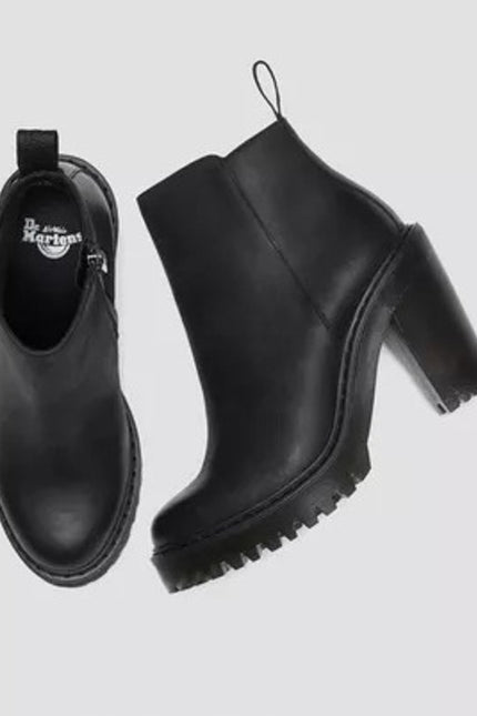DR. MARTENS Magdalena Leather Heeled Ankle Boot Black Women's 8