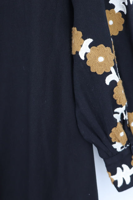SEZANE Blandina Dress Black and Floral Ecru Embroidery Women's 40/US 8