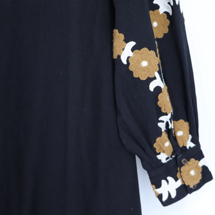 SEZANE Blandina Dress Black and Floral Ecru Embroidery Women's 40/US 8