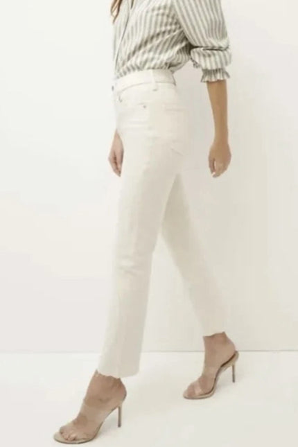 VERONICA BEARD Ryleigh Slim Straight Jeans Ecru High Rise Button Fly Women's 26