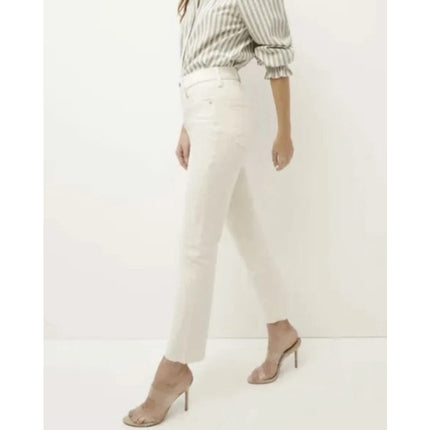 VERONICA BEARD Ryleigh Slim Straight Jeans Ecru High Rise Button Fly Women's 26