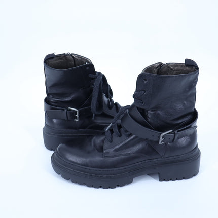BRUNELLO CUCINELLI Monili Combat Boots Black Leather Lace Up Women's 40/US 10
