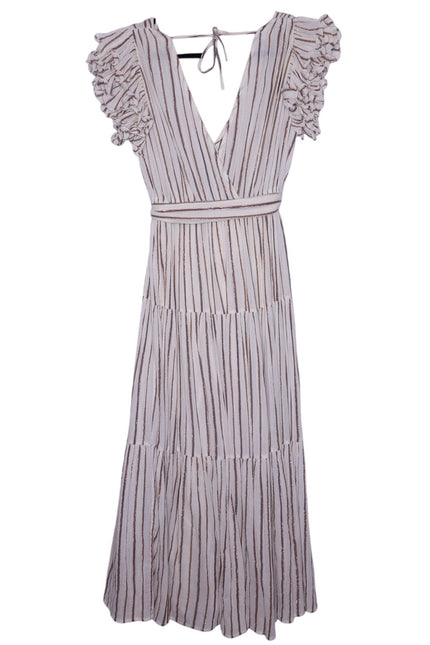 ULLA JOHNSON Lilliana Dress Cream Ruffled Sleeve Maxi Tiered Skirt Women's 2