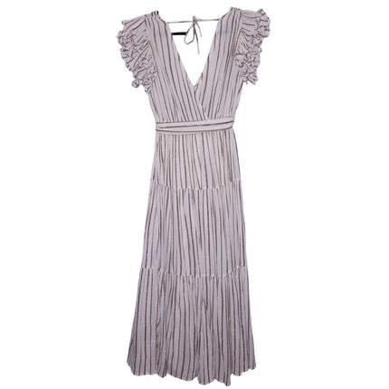 ULLA JOHNSON Lilliana Dress Cream Ruffled Sleeve Maxi Tiered Skirt Women's 2