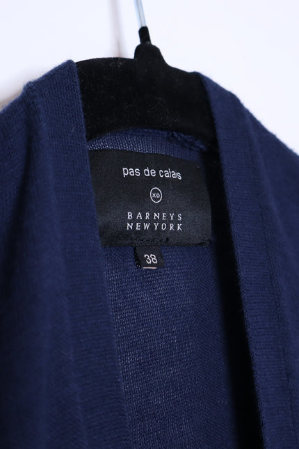 PAS DE CALAIS Cotton Linen Cardigan Navy Blue Long Sleeves Women's 38/US 4-6